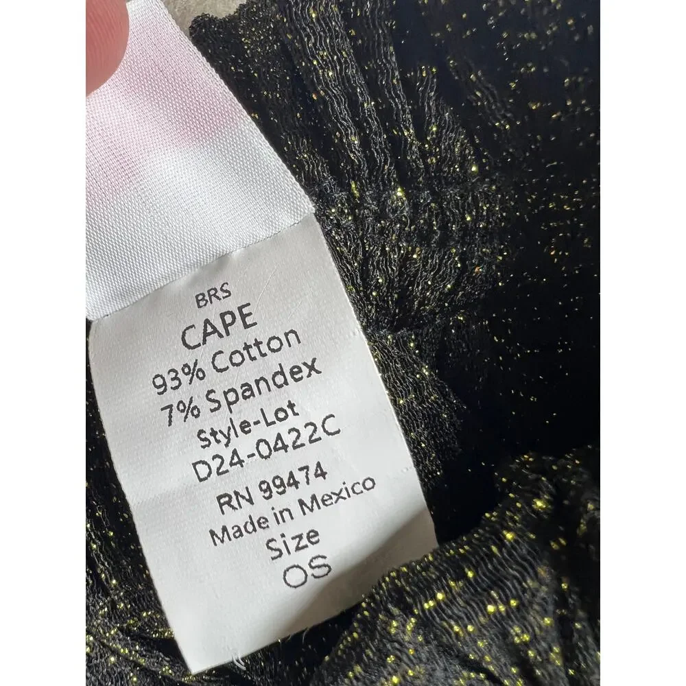Ric Rac & Ruffles Black Gold Shimmer Witch Cape One Size 29.5